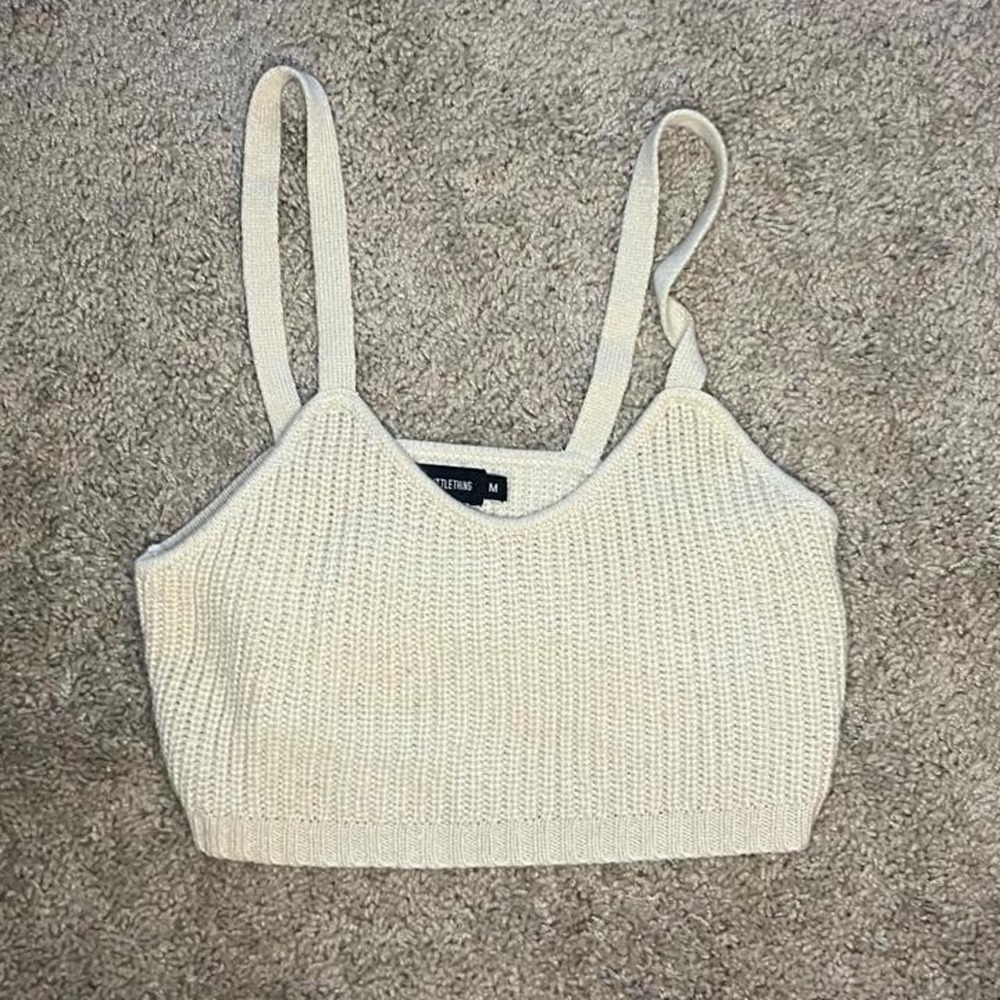 PrettyLittleThing Cream Knit Halter Crop Top Y2K Coquette Balletcore Womens M